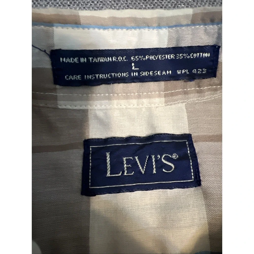 Vintage Levi's Button Up Shirt Men's L Short Sleeve Plaid Single Stitch 80's - Picture 3 of 7